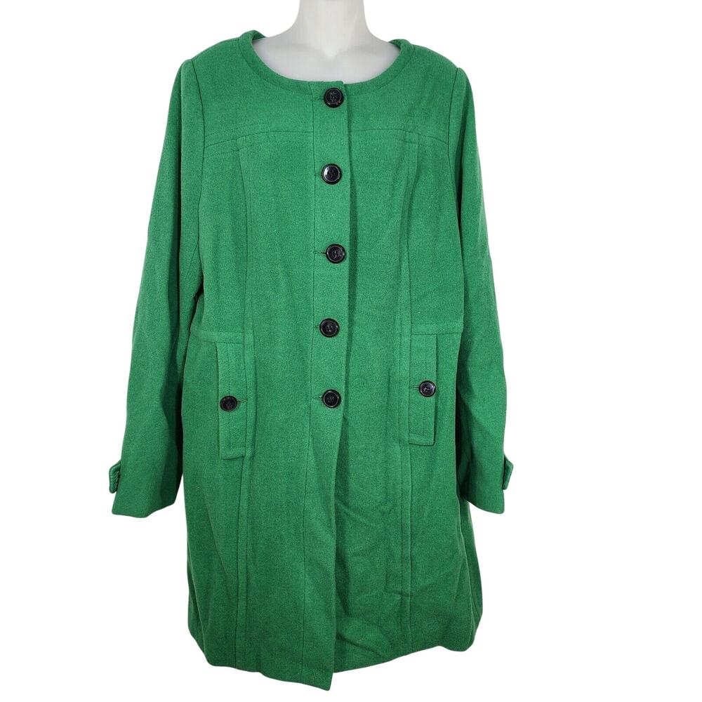 Worthington Coat Jacket Womens Size XL Green Long Overcoat Lined Trench Button